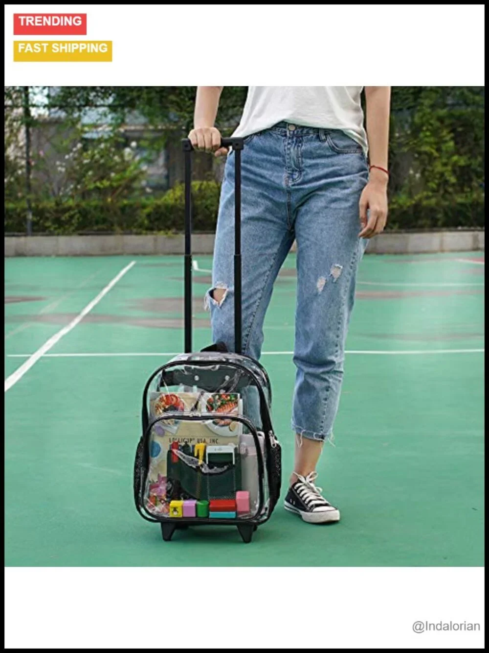 Rolling Clear Backpack Heavy Duty See Through PVC Cold-resistant Wheeled Bookbag